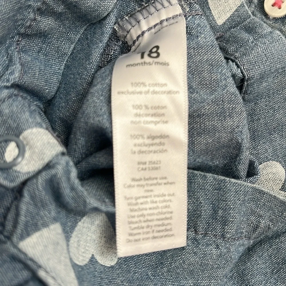 Carters lightweight chambray romper SZ 18mos. Heart imprints. Snap crotch